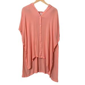 •PEYTON & PARKER•CORAL PINK 100% RAYON BUTTON UP OVERSIZED SWIM COVER UP SIZE XS